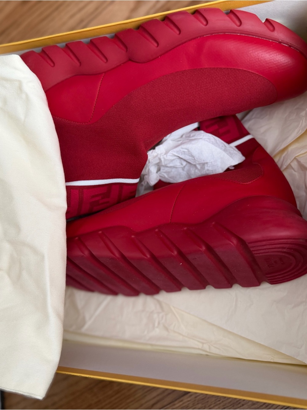 Fendi Men's Red Slip-On Athletic Sock Sneakers - Brand: